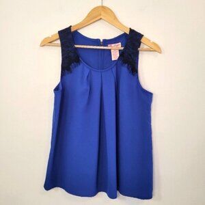 Candie's Royal Blue Sleeveless Blouse With Lace Shoulder Detail Size Medium